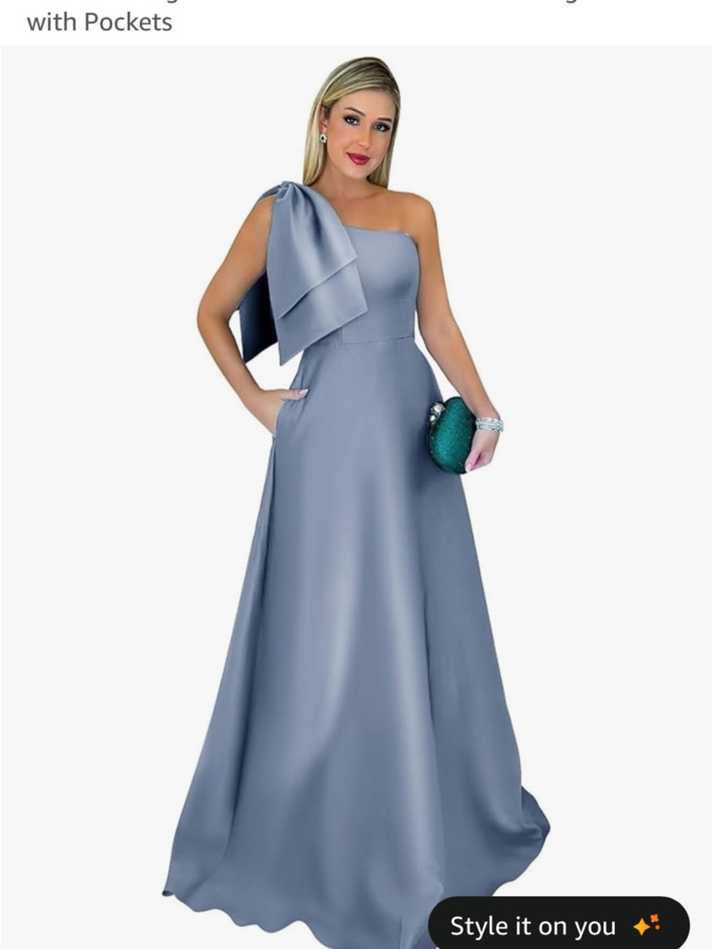 Elegant One-Shoulder Slate Blue Evening Gown